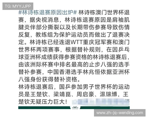 突发伤病林诗栋肩袖肌腱炎伴撕裂无奈退出澳门世界杯 突发伤病林诗栋肩袖肌腱炎伴撕裂无奈退出澳门世界杯
